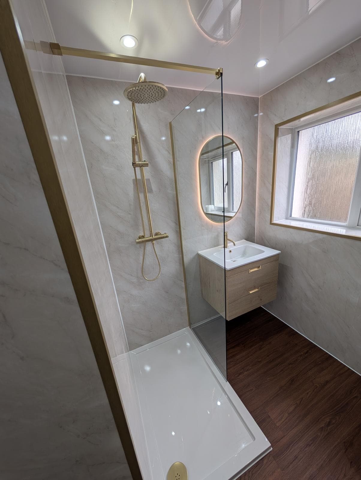 Walk-in shower room with rainfall shower